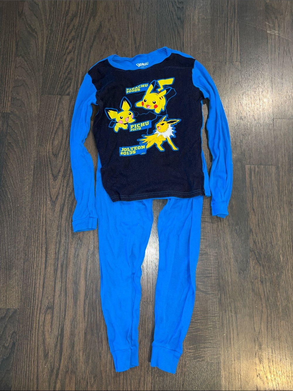 Blue Pikachu Kids Pajama Set - Long Sleeve Top & Pants Size 12